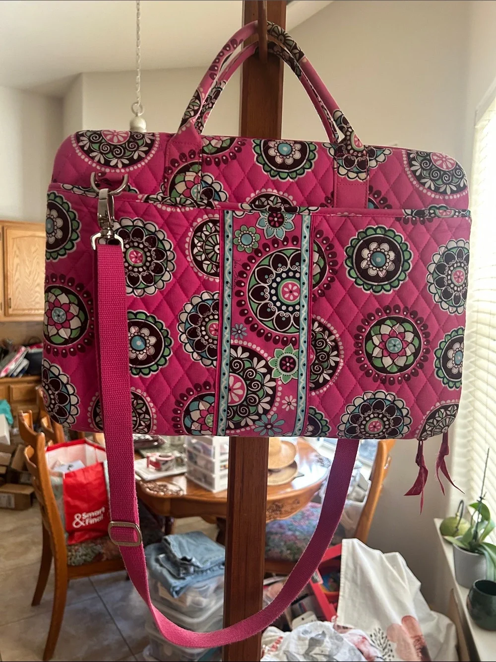 Vera Bradley Hot Pink Quilted Floral Laptop Tote VGUC